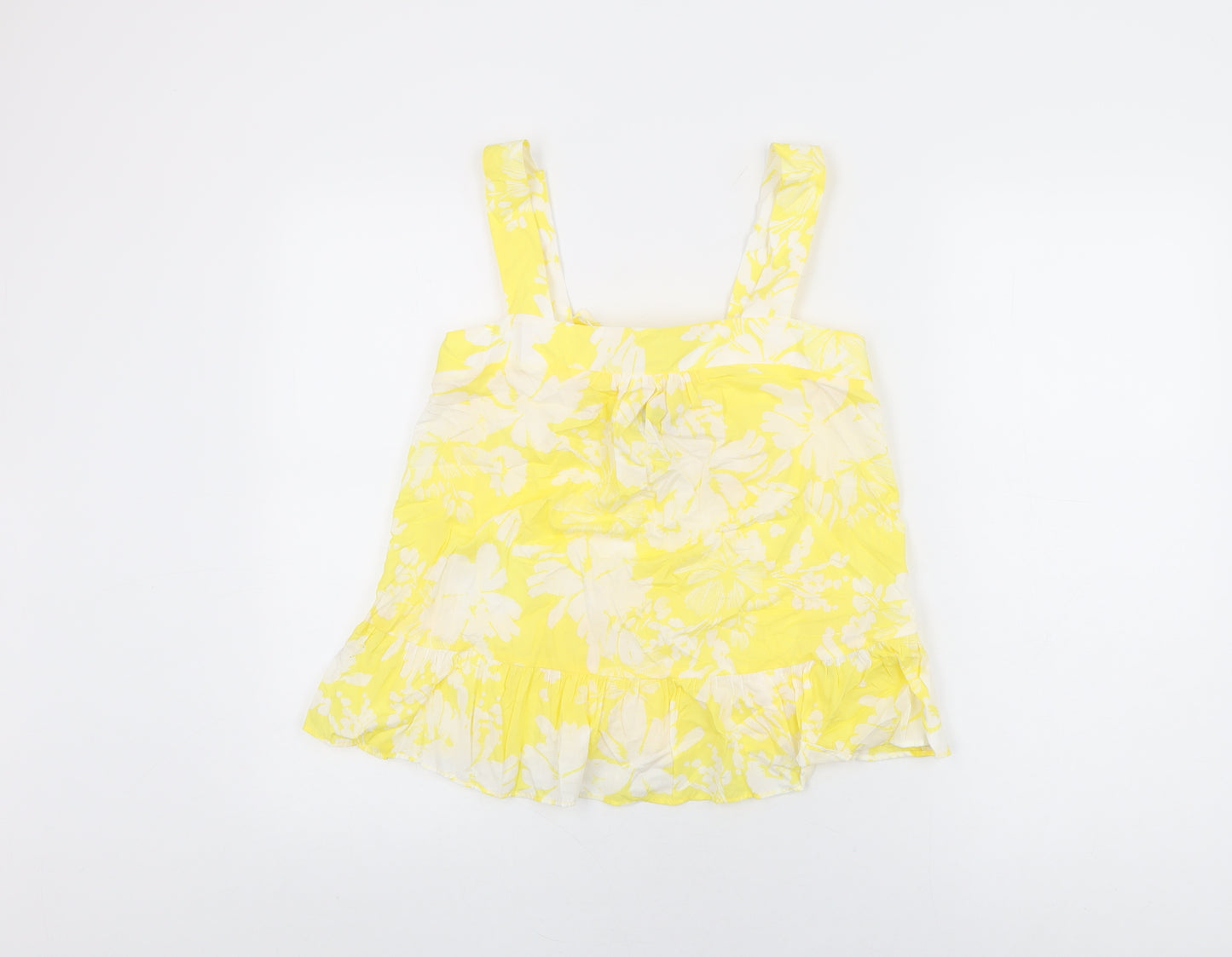 Marks and Spencer Womens Yellow Floral Cotton Basic T-Shirt Size 8 Square Neck