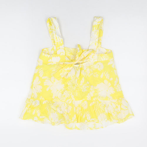Marks and Spencer Womens Yellow Floral Cotton Basic T-Shirt Size 8 Square Neck