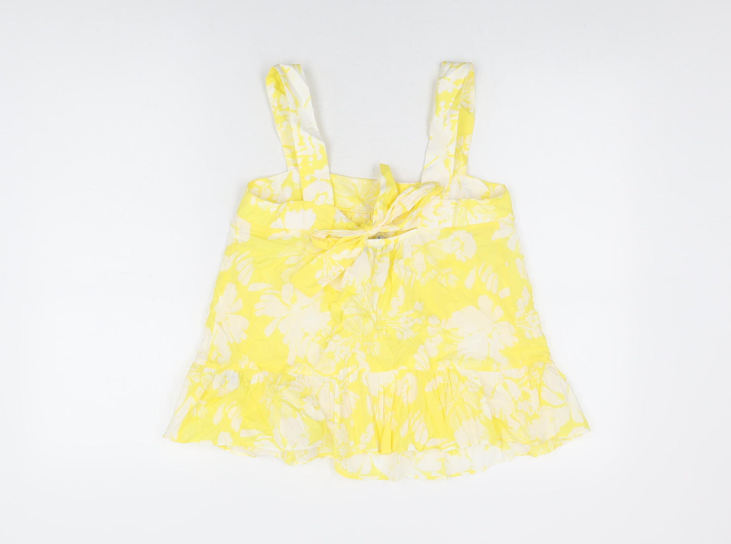 Marks and Spencer Womens Yellow Floral Cotton Basic T-Shirt Size 8 Square Neck