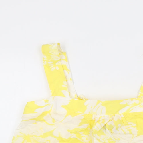 Marks and Spencer Womens Yellow Floral Cotton Basic T-Shirt Size 8 Square Neck