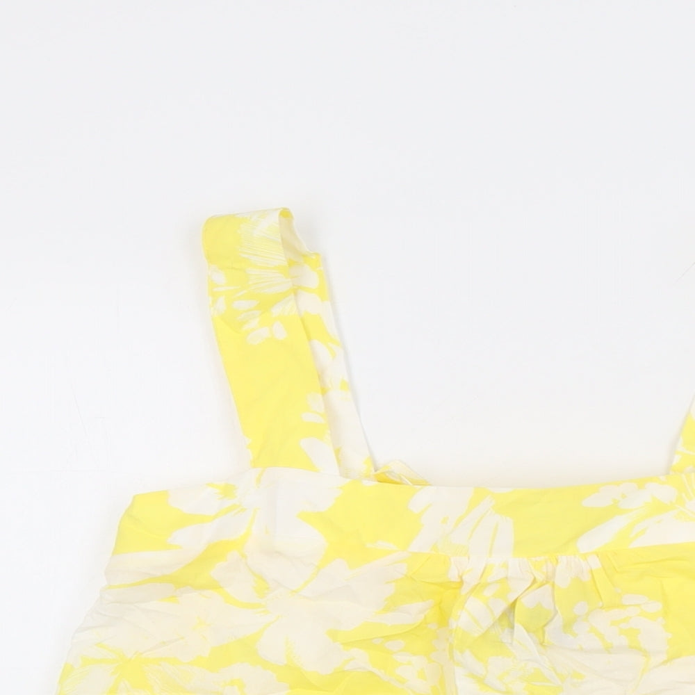 Marks and Spencer Womens Yellow Floral Cotton Basic T-Shirt Size 8 Square Neck