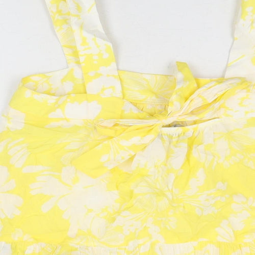Marks and Spencer Womens Yellow Floral Cotton Basic T-Shirt Size 8 Square Neck