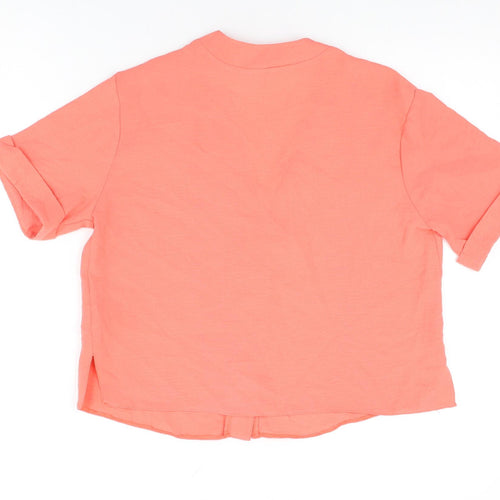 New Look Womens Pink Polyester Basic Button-Up Size 8 V-Neck