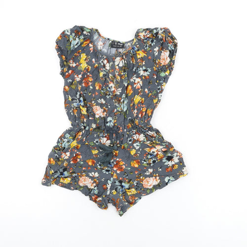 NEXT Girls Grey Floral Viscose Playsuit One-Piece Size 6 Years Button