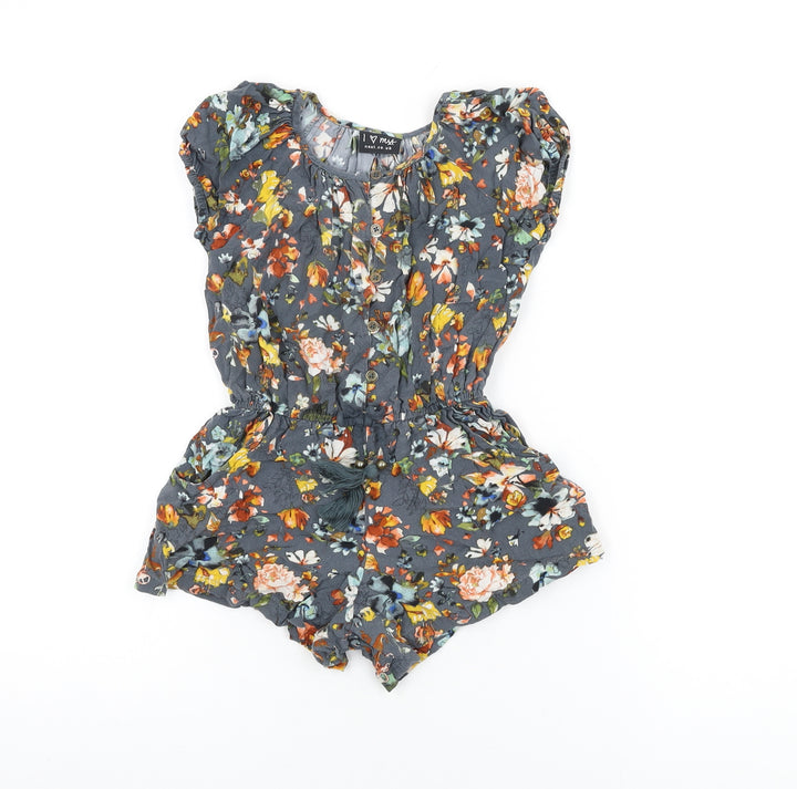 NEXT Girls Grey Floral Viscose Playsuit One-Piece Size 6 Years Button