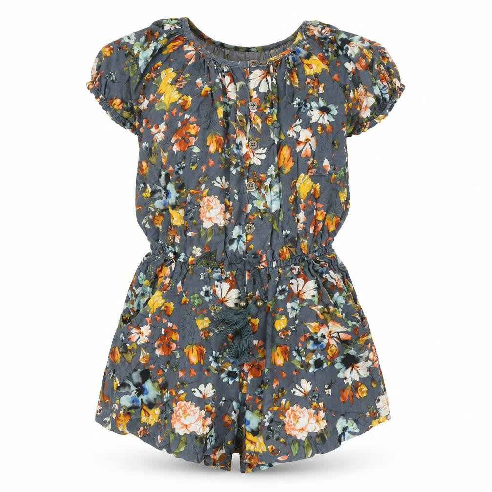 NEXT Girls Grey Floral Viscose Playsuit One-Piece Size 6 Years Button