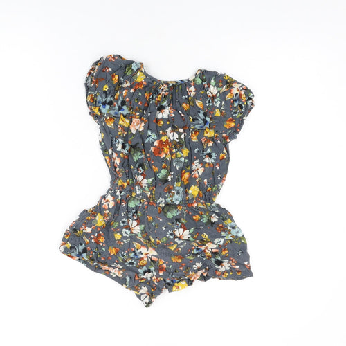 NEXT Girls Grey Floral Viscose Playsuit One-Piece Size 6 Years Button