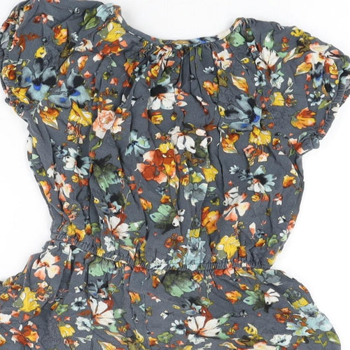 NEXT Girls Grey Floral Viscose Playsuit One-Piece Size 6 Years Button