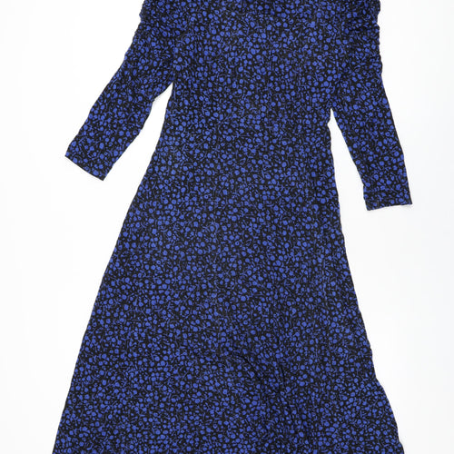Monsoon Womens Black Floral Viscose A-Line Size S Square Neck Button