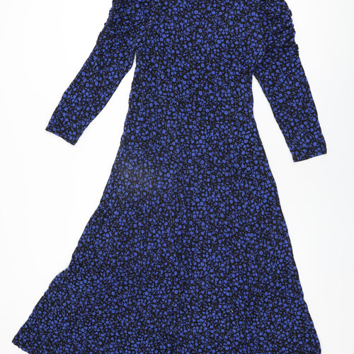 Monsoon Womens Black Floral Viscose A-Line Size S Square Neck Button