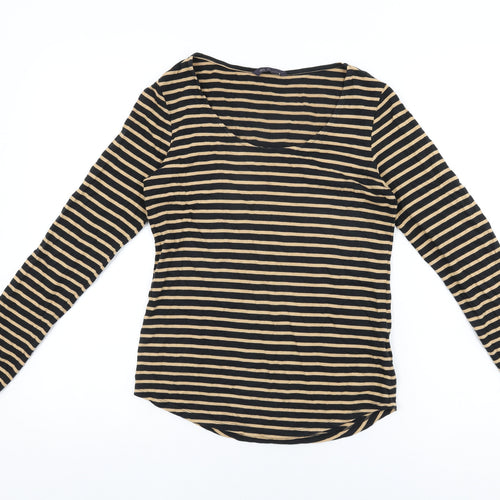 Marks and Spencer Womens Black Striped Acrylic Basic T-Shirt Size 8 Round Neck