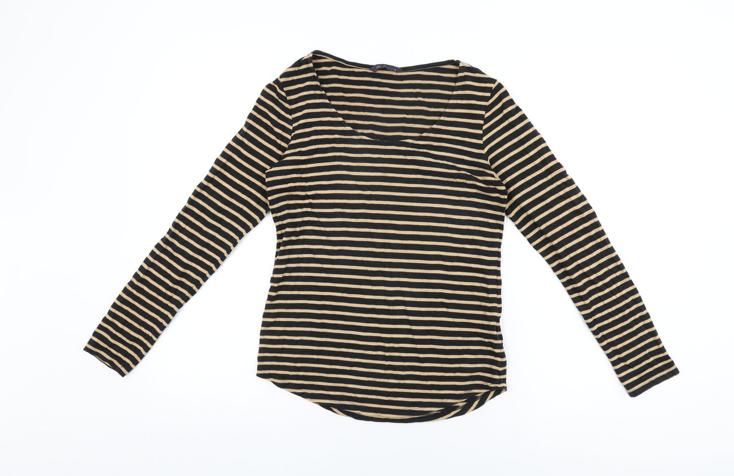 Marks and Spencer Womens Black Striped Acrylic Basic T-Shirt Size 8 Round Neck