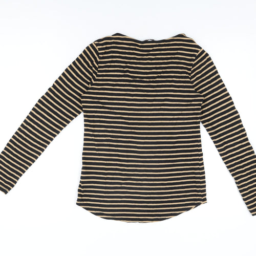 Marks and Spencer Womens Black Striped Acrylic Basic T-Shirt Size 8 Round Neck