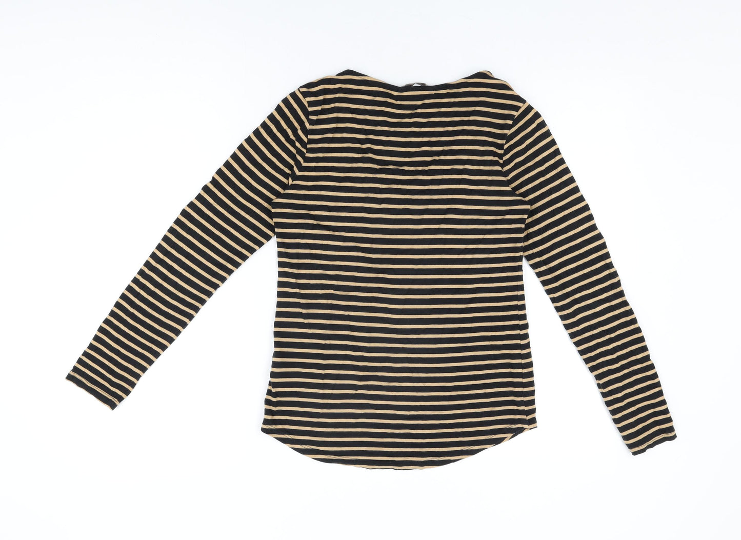 Marks and Spencer Womens Black Striped Acrylic Basic T-Shirt Size 8 Round Neck