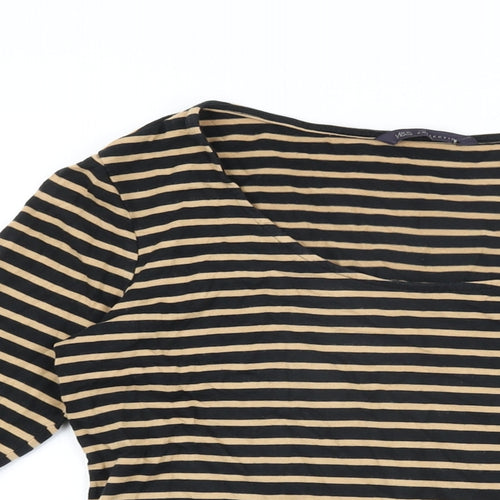 Marks and Spencer Womens Black Striped Acrylic Basic T-Shirt Size 8 Round Neck