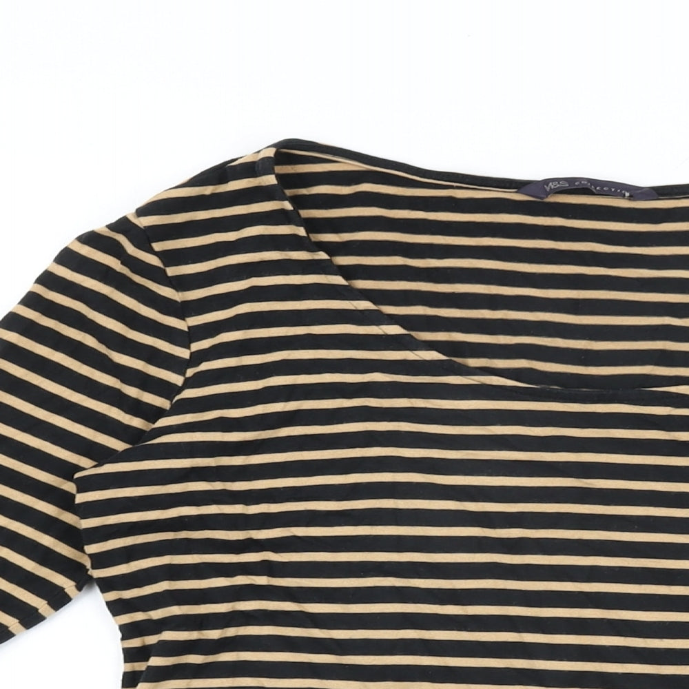 Marks and Spencer Womens Black Striped Acrylic Basic T-Shirt Size 8 Round Neck