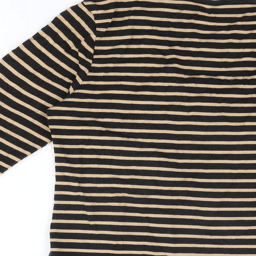 Marks and Spencer Womens Black Striped Acrylic Basic T-Shirt Size 8 Round Neck