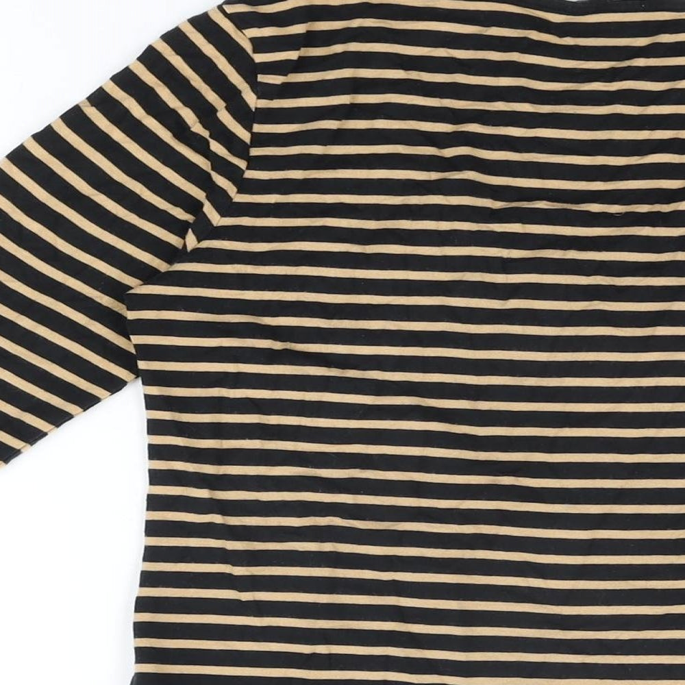 Marks and Spencer Womens Black Striped Acrylic Basic T-Shirt Size 8 Round Neck