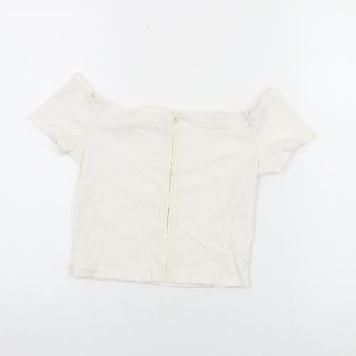 Topshop Womens White Polyester Cropped T-Shirt Size 10 Off the Shoulder