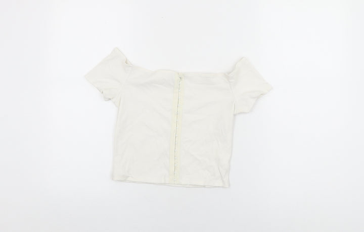 Topshop Womens White Polyester Cropped T-Shirt Size 10 Off the Shoulder