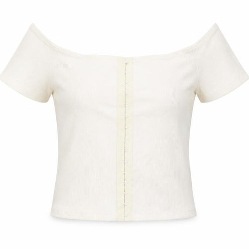 Topshop Womens White Polyester Cropped T-Shirt Size 10 Off the Shoulder