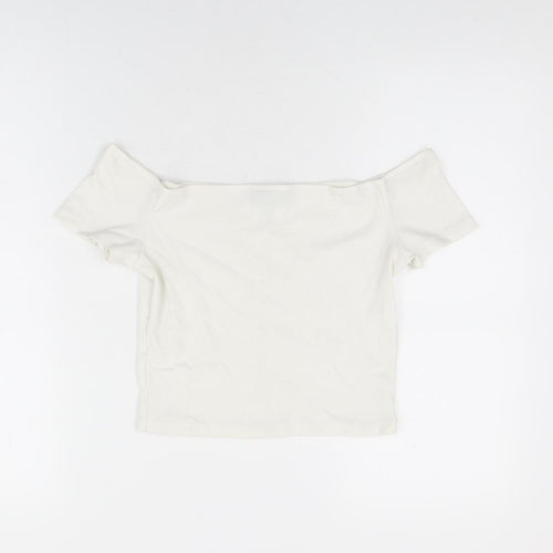 Topshop Womens White Polyester Cropped T-Shirt Size 10 Off the Shoulder