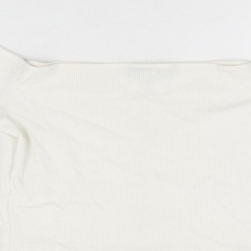 Topshop Womens White Polyester Cropped T-Shirt Size 10 Off the Shoulder
