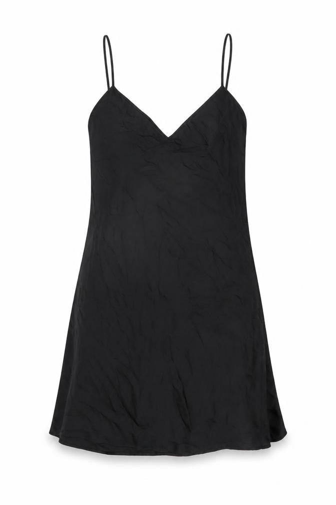 Front view of Zara women’s black polyester shift, size S, v-neck pullover