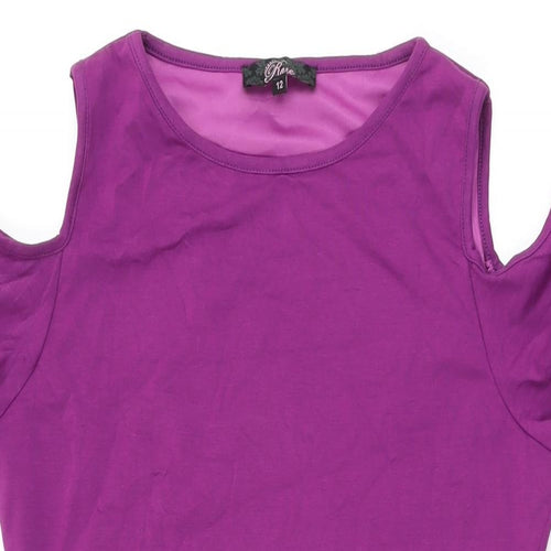 Rare Womens Purple Cotton Bodycon Size 12 Round Neck Pullover