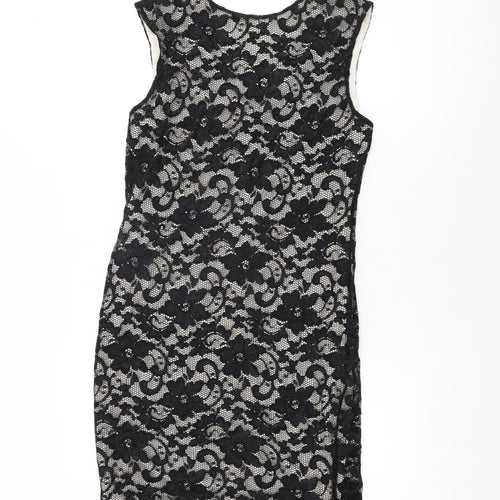 New Look Womens Black Floral Nylon Bodycon Size 16 Round Neck Pullover