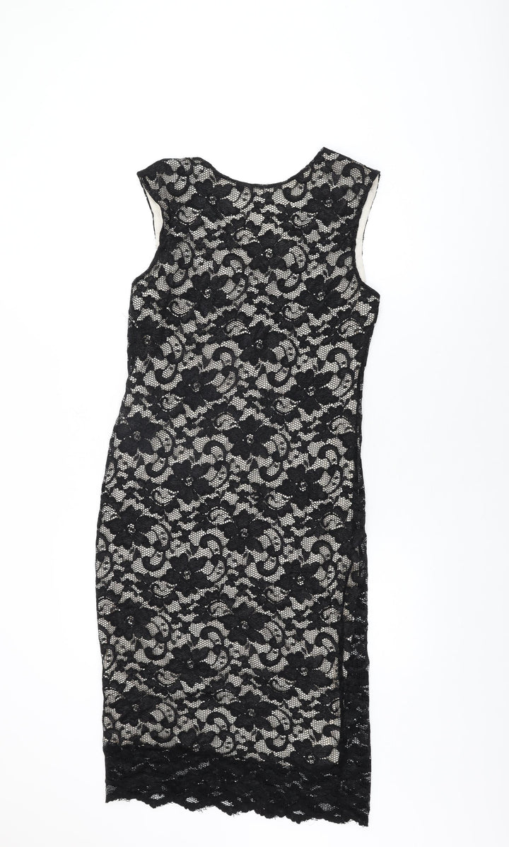 New Look Womens Black Floral Nylon Bodycon Size 16 Round Neck Pullover