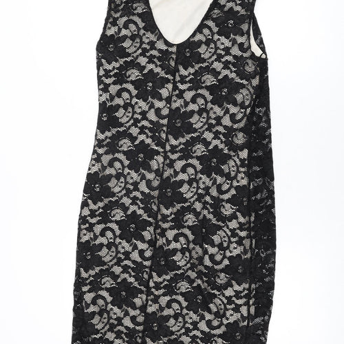 New Look Womens Black Floral Nylon Bodycon Size 16 Round Neck Pullover