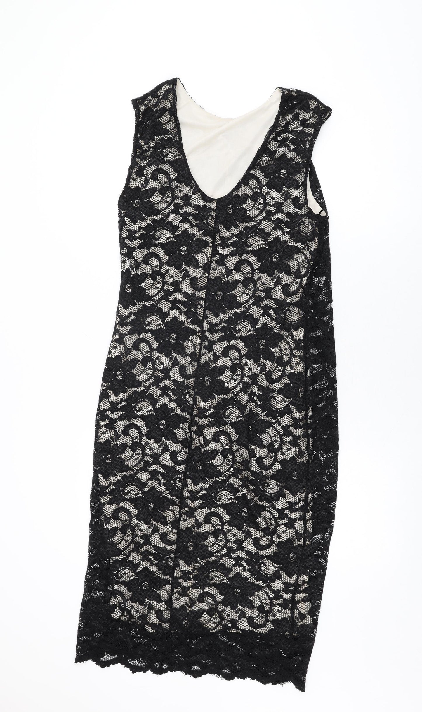 New Look Womens Black Floral Nylon Bodycon Size 16 Round Neck Pullover