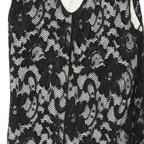 New Look Womens Black Floral Nylon Bodycon Size 16 Round Neck Pullover