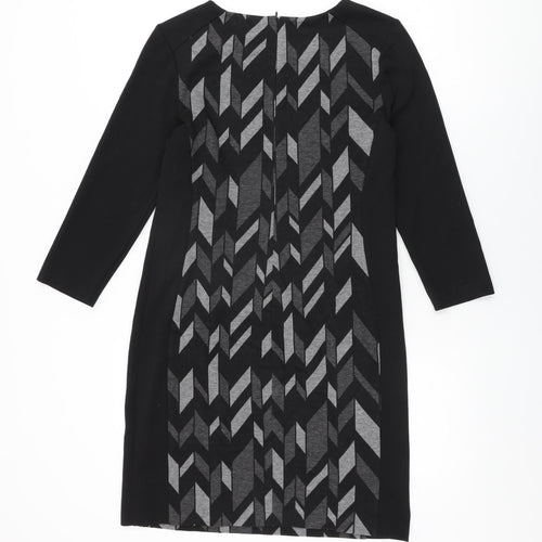 Principles Womens Black Geometric Viscose Shift Size 10 Round Neck Zip