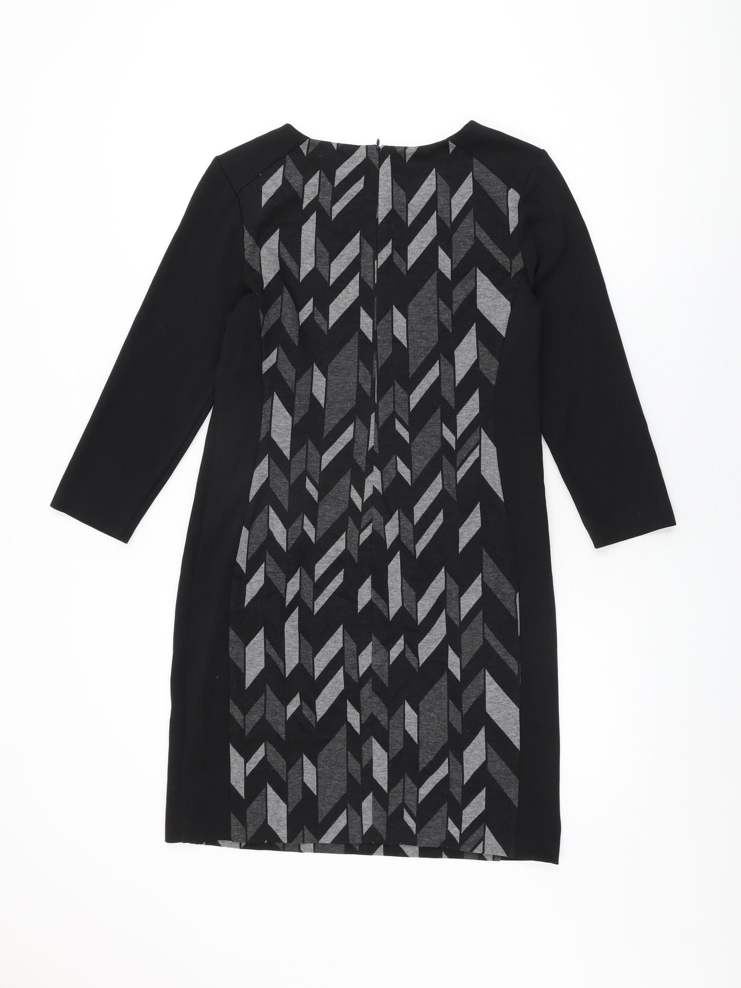 Principles Womens Black Geometric Viscose Shift Size 10 Round Neck Zip
