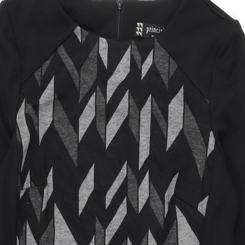 Principles Womens Black Geometric Viscose Shift Size 10 Round Neck Zip