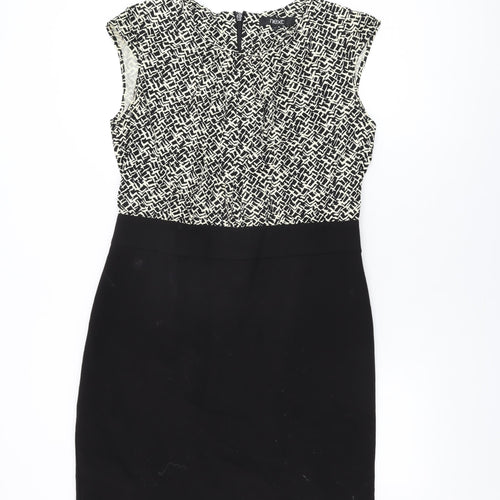NEXT Womens Black Geometric Polyester Bodycon Size 14 Round Neck Zip