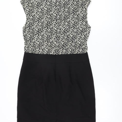 NEXT Womens Black Geometric Polyester Bodycon Size 14 Round Neck Zip