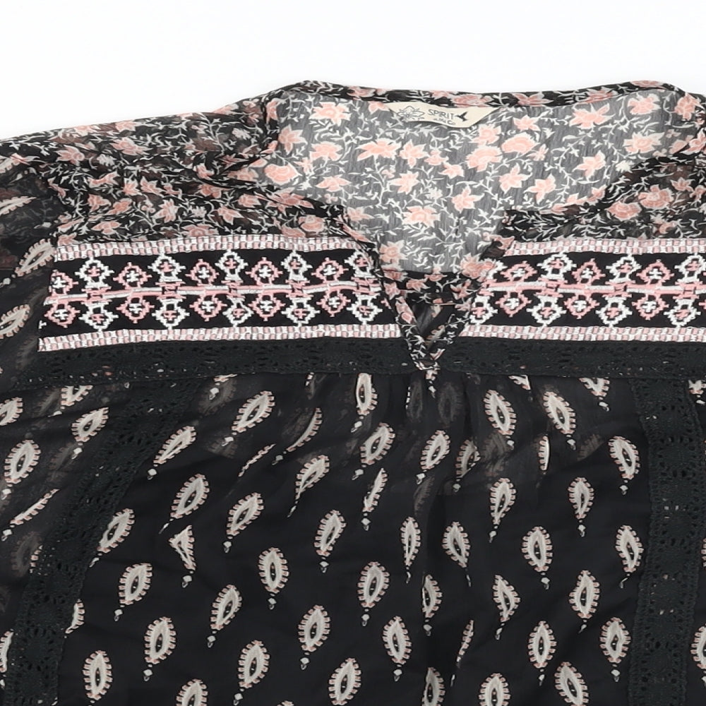 M&Co Womens Black Geometric Polyester Basic Blouse Size 10 Round Neck