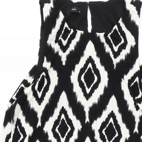 M&Co Womens White Geometric Polyester A-Line Size 10 Round Neck Button