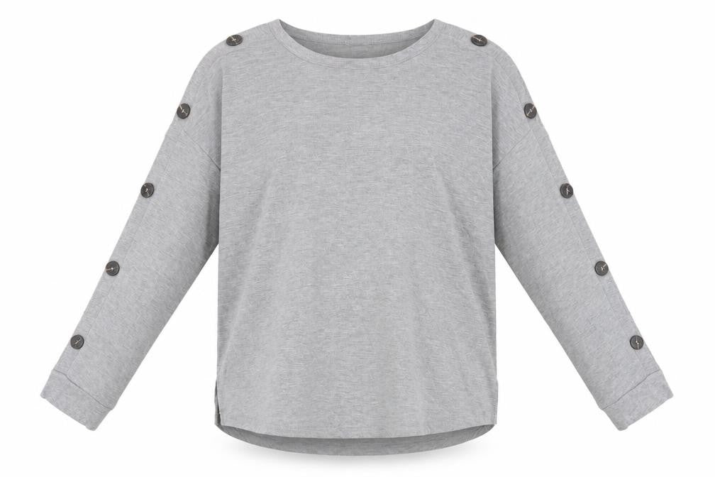 Front view of Cable & Gauge women’s grey polyester basic t-shirt, size M, round neck
