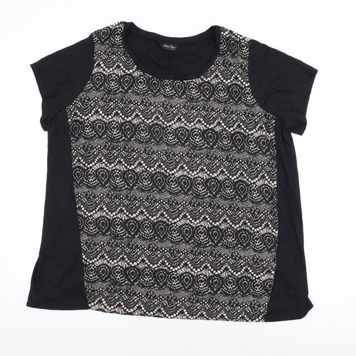 Marina Kaneva Womens Black Geometric Polyester Basic T-Shirt Size 22 Round Neck - Size 22-24