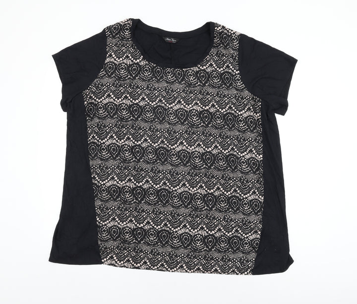 Marina Kaneva Womens Black Geometric Polyester Basic T-Shirt Size 22 Round Neck - Size 22-24