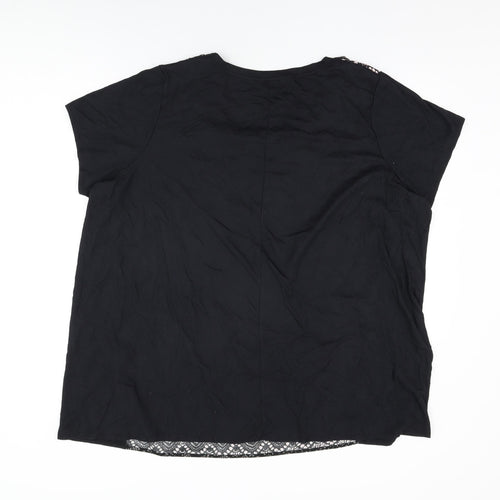 Marina Kaneva Womens Black Geometric Polyester Basic T-Shirt Size 22 Round Neck - Size 22-24