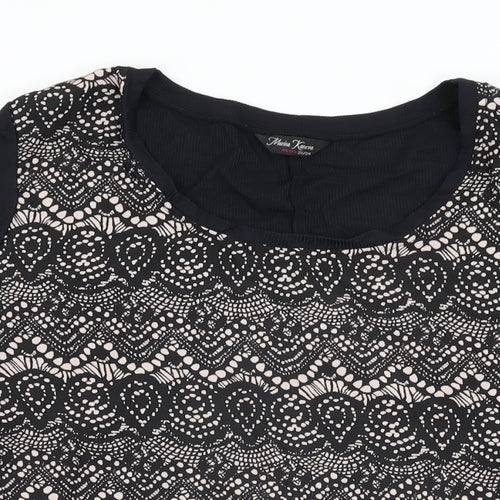 Marina Kaneva Womens Black Geometric Polyester Basic T-Shirt Size 22 Round Neck - Size 22-24