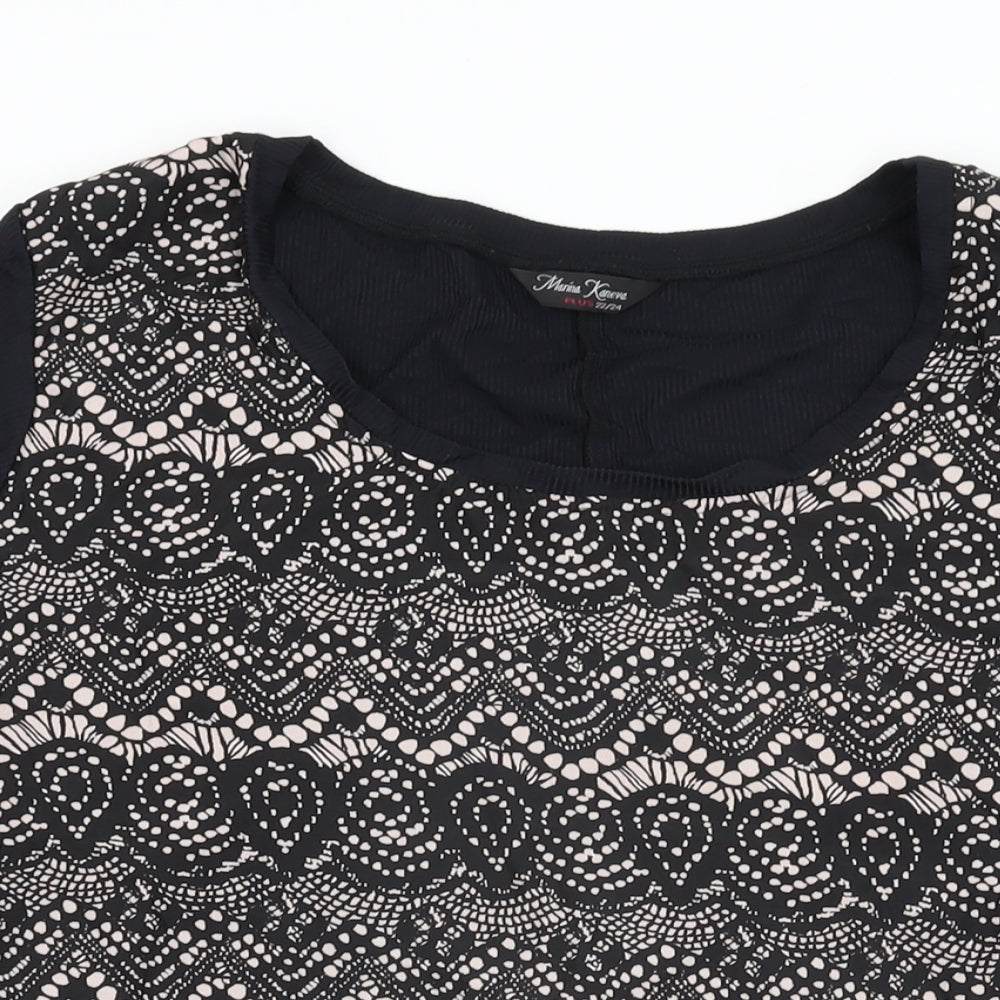 Marina Kaneva Womens Black Geometric Polyester Basic T-Shirt Size 22 Round Neck - Size 22-24
