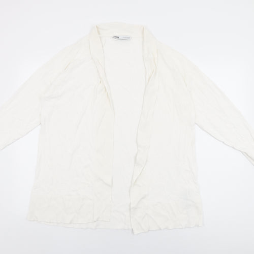 Zara Womens White V-Neck Viscose Cardigan Jumper Size S