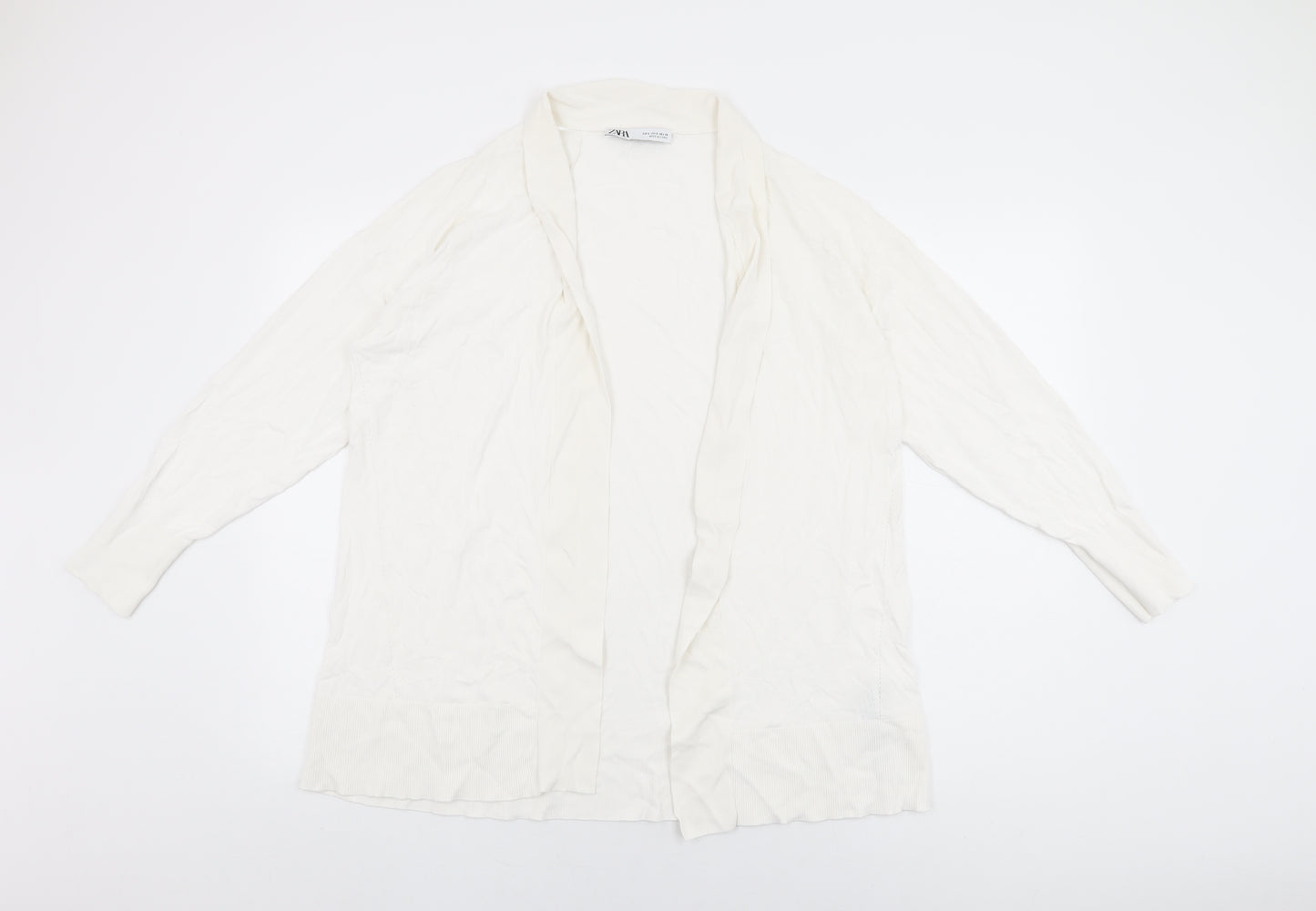 Zara Womens White V-Neck Viscose Cardigan Jumper Size S