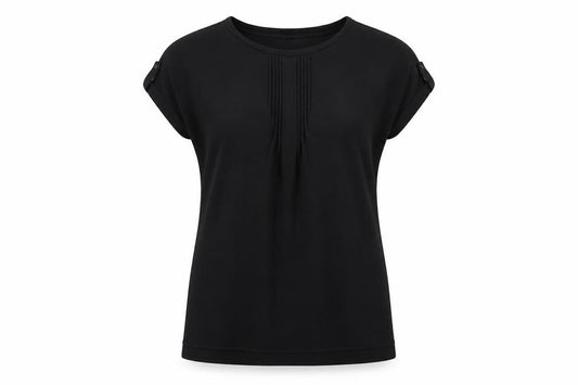 Front view of Next women’s black polyester basic t-shirt, size UK 12, round neck